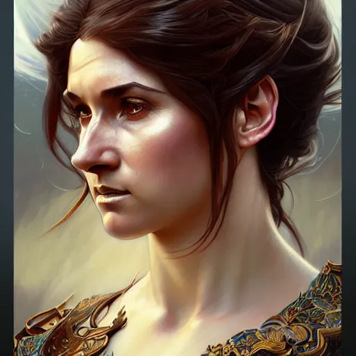 Image similar to lionel messi as a female, d & d style, fantasy, intricate, elegant, highly detailed, digital painting, artstation, concept art, matte, sharp focus, illustration, art by artgerm and greg rutkowski and alphonse mucha