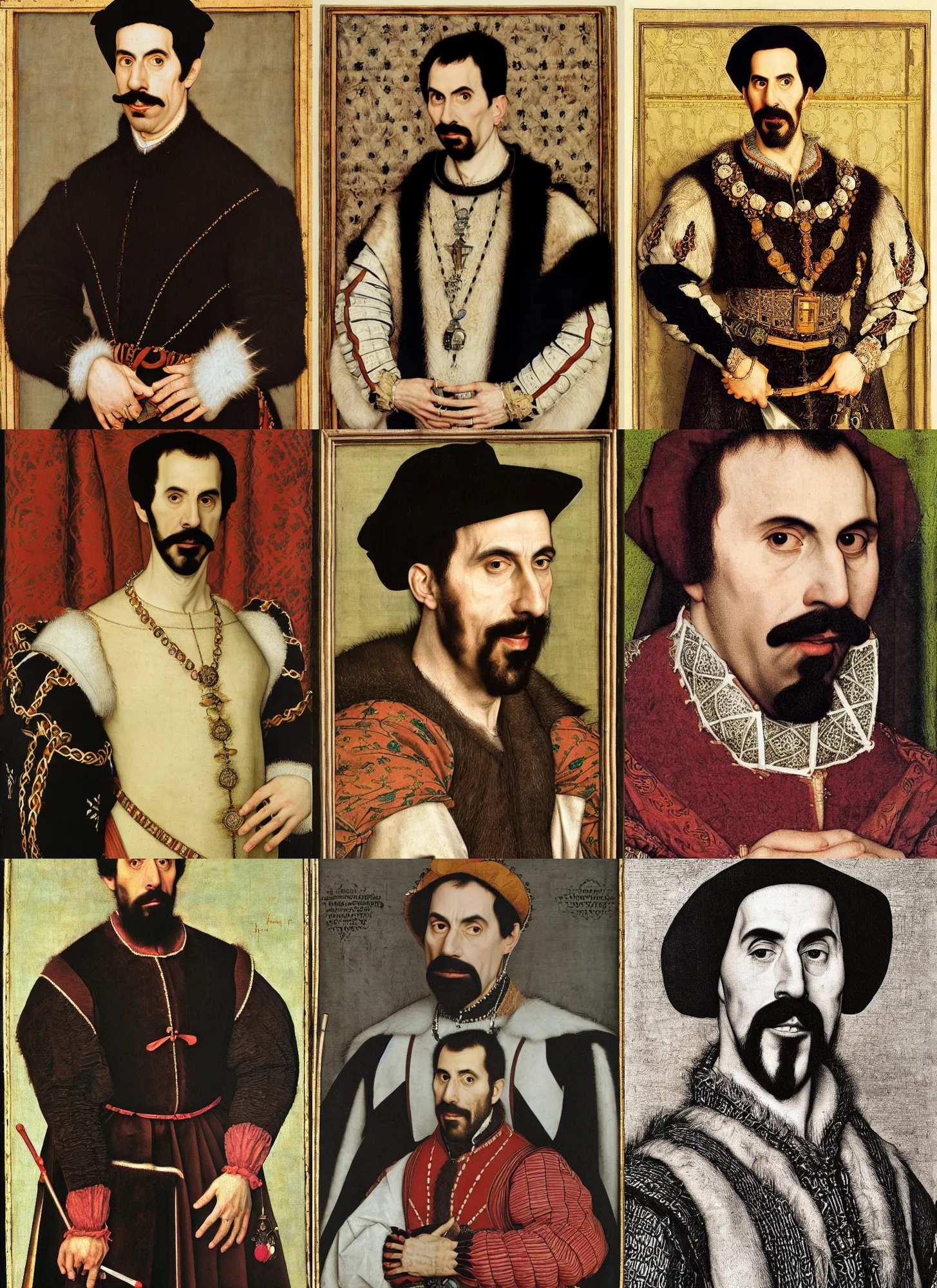 Prompt: borat by hans holbein the younger