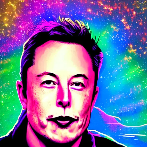 Prompt: a portrait of elon musk crying with a psychedelic background