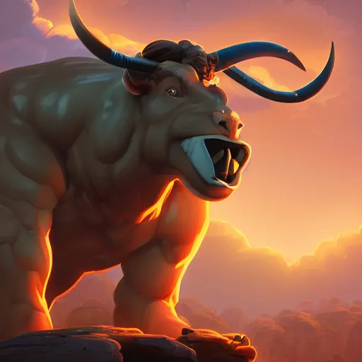 Prompt: Portrait of a Minotaur, mattepainting concept Blizzard pixar maya engine on stylized background splash comics global illumination lighting artstation lois van baarle, ilya kuvshinov, rossdraws