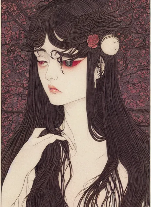 Image similar to pop surrealism, hyper realism, muted colors seductive female venus, cute girl, long hair, art by takato yamamoto, trevor brown