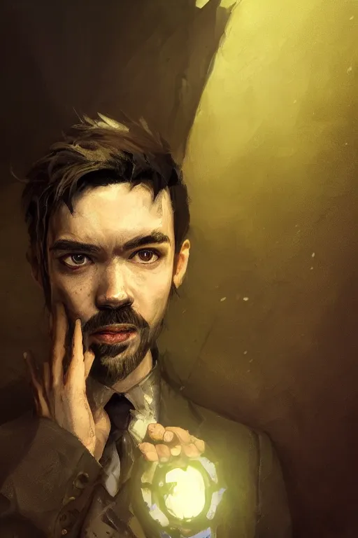 Prompt: a fancy portrait of jacksepticeye by Greg Rutkowski, Sung Choi, Mitchell Mohrhauser, Maciej Kuciara, Johnson Ting, Maxim Verehin, Peter Konig, Bloodborne, macro lens, 35mm, 8k photorealistic, cinematic lighting, HD, high details, atmospheric,