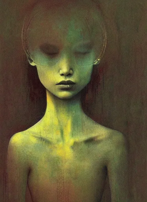 Prompt: girl in birdcage by Beksinski