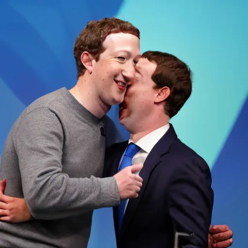 Prompt: zuckerberg gives a hug to zuckerberg when zuckerberg hugs them