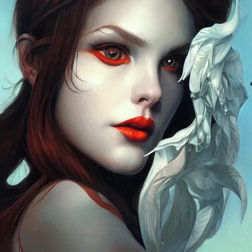 Image similar to a beautiful painting representative of the art style of artgerm + wlop + gerald brom