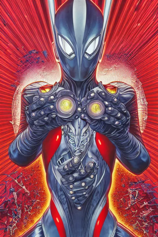 Image similar to portrait of ultraman, symmetrical, by yoichi hatakenaka, masamune shirow, josan gonzales and dan mumford, deayami kojima, takato yamamoto, barclay shaw, karol bak, yukito kishiro