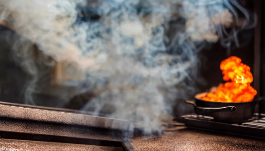 Prompt: a photo of a smoke coming out of my oven sitting next to my kitchen window, my roast is ruined, color photography, high quality, volumetric light, beautiful, 4 k