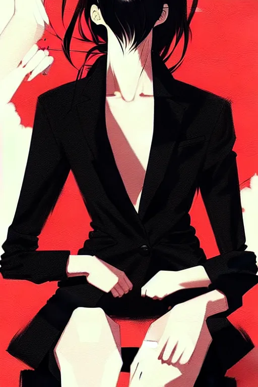 Image similar to a ultradetailed beautiful panting of a stylish woman in a black blazer, by conrad roset, greg rutkowski and makoto shinkai, trending on artstation