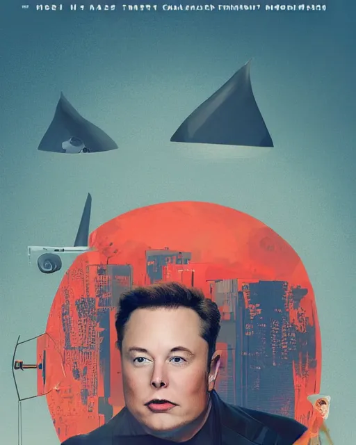 Image similar to musk ( 2 0 2 4 ), eric stonestreet is technology mogul elon musk, minimal movie poster, solid colors, silhouettes, digital art