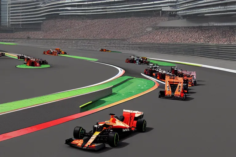 Prompt: Formula 1 race in Rotterdam, digital art, octane render, nvidia raytracing demo, masterpiece