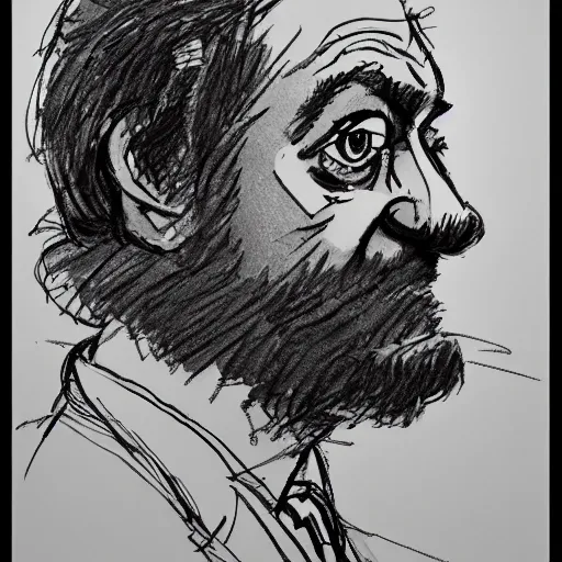 Image similar to a realistic yet scraggly portrait sketch of the side profile of a stern and sophisticated stanley kubrick, trending on artstation, intricate details, in the style of frank auerbach, in the style of sergio aragones, in the style of martin ansin, in the style of david aja, in the style of mattias adolfsson