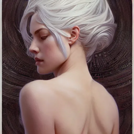 Image similar to god and goddess, white hair, long hair, gorgeous, amazing, elegant, intricate, highly detailed, digital painting, artstation, concept art, sharp focus, illustration, art by artgerm and greg rutkowski and alphonse mucha