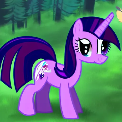 Image similar to photo of feral cryptid wild my little ponies twilight sparkle in the woods