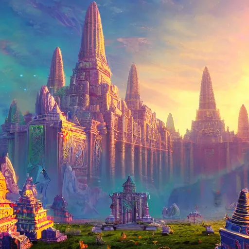 Prompt: a biggest temple of the universe in magical world, dreamy , magical effect, glowing effect, hyperreal, hyperdetailed, 8k, artstation, devianart