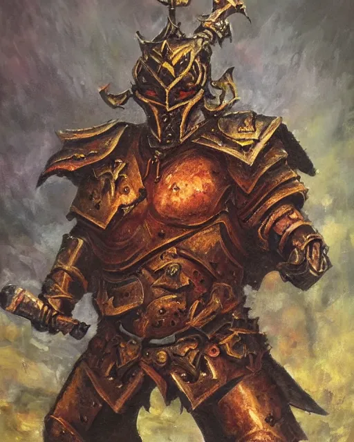 Image similar to an oil painting of a chaos warrior