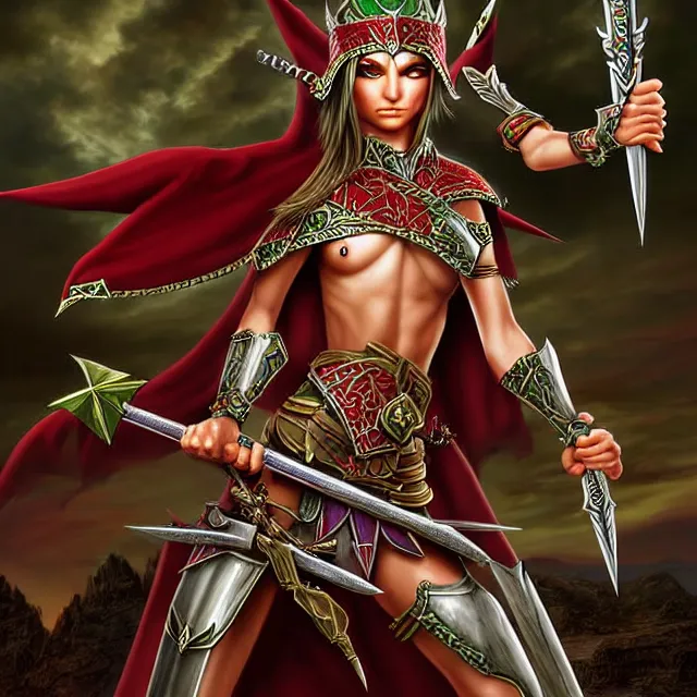 Prompt: warrior elf queen, highly detailed, 4 k, hdr, smooth, sharp focus, high resolution, award - winning photo, illustrated by anne stokes