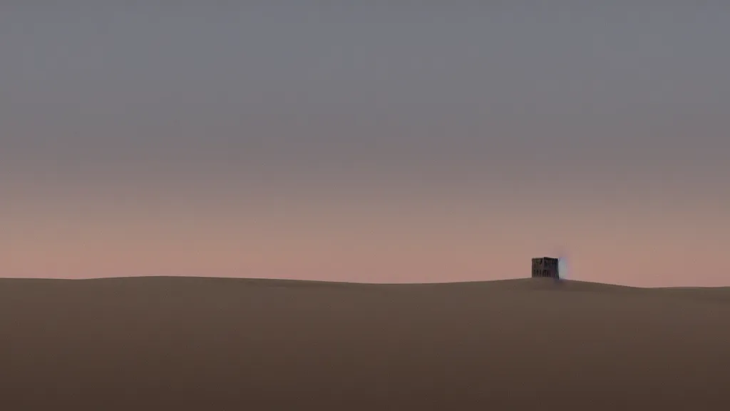 Prompt: patrick j. jones. rutkowski. the last tower. dunes. lonely. ominous. twilight. 3 8 4 0 x 2 1 6 0