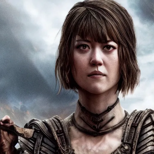 Image similar to mary elizabeth winstead as a warrior in a dystopian future