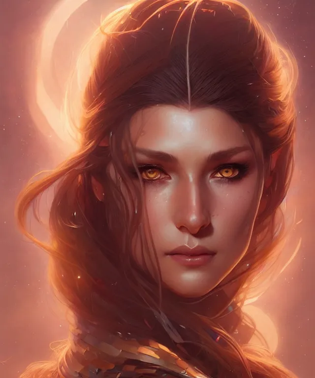 Image similar to fantasy magic woman portrait, sci-fi, amber eyes, face, long hair, fantasy, intricate, elegant, highly detailed, digital painting, artstation, concept art, smooth, sharp focus, illustration, art by artgerm and greg rutkowski and alphonse mucha