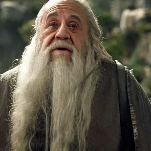 Image similar to danny devito starring as gandalf the white in the 2 0 2 4 lord of the rings movie, full body, hyper realistic, high quality, wide angle, always sunny in philadelphia