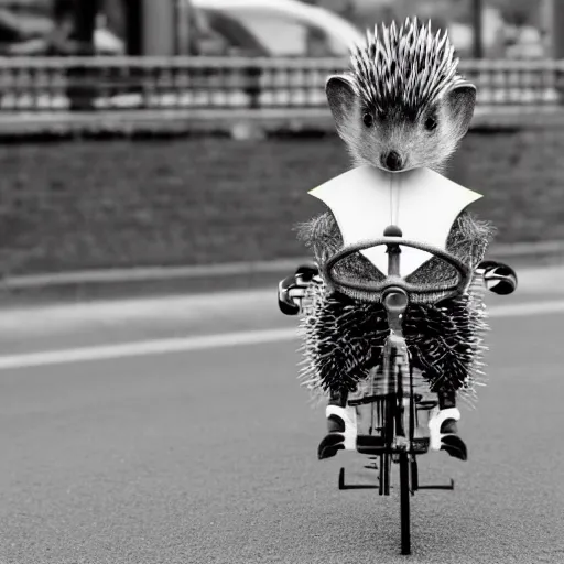 Image similar to a photo of a hedgehog riding a bicycle and wearing a top hat