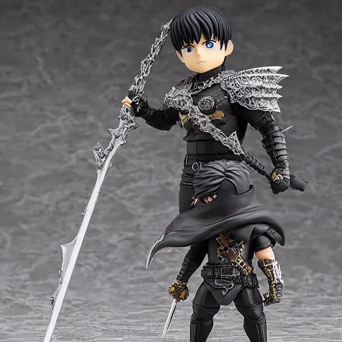 Image similar to Guts from Berserk, An anime Nendoroid of Guts from Berserk, gritty look, holding huge black sword slab of steel, figurine, detailed product photo