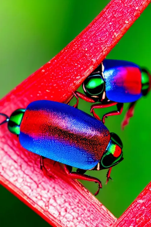 Prompt: high quality macro photo iridescent Red spotted jewel beetles! gorgeous highly detailed david ligare elson peter cinematic blue lighting high quality low angle hd 8k sharp shallow depth of field