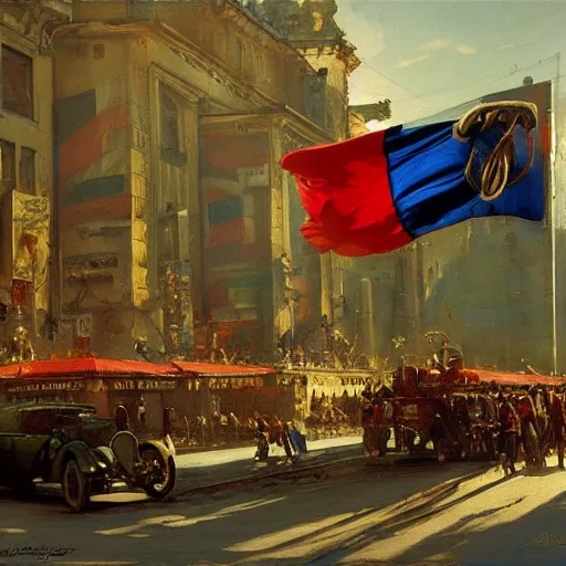 Image similar to detailed cinematic wide shot of berlin 1 9 3 0 german flag smooth, sharp focus, ultra realistic, spring light, painting by gaston bussiere, craig mullins, j. c. leyendecker