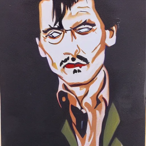 Prompt: egon schielle painting of depressed johnny depp