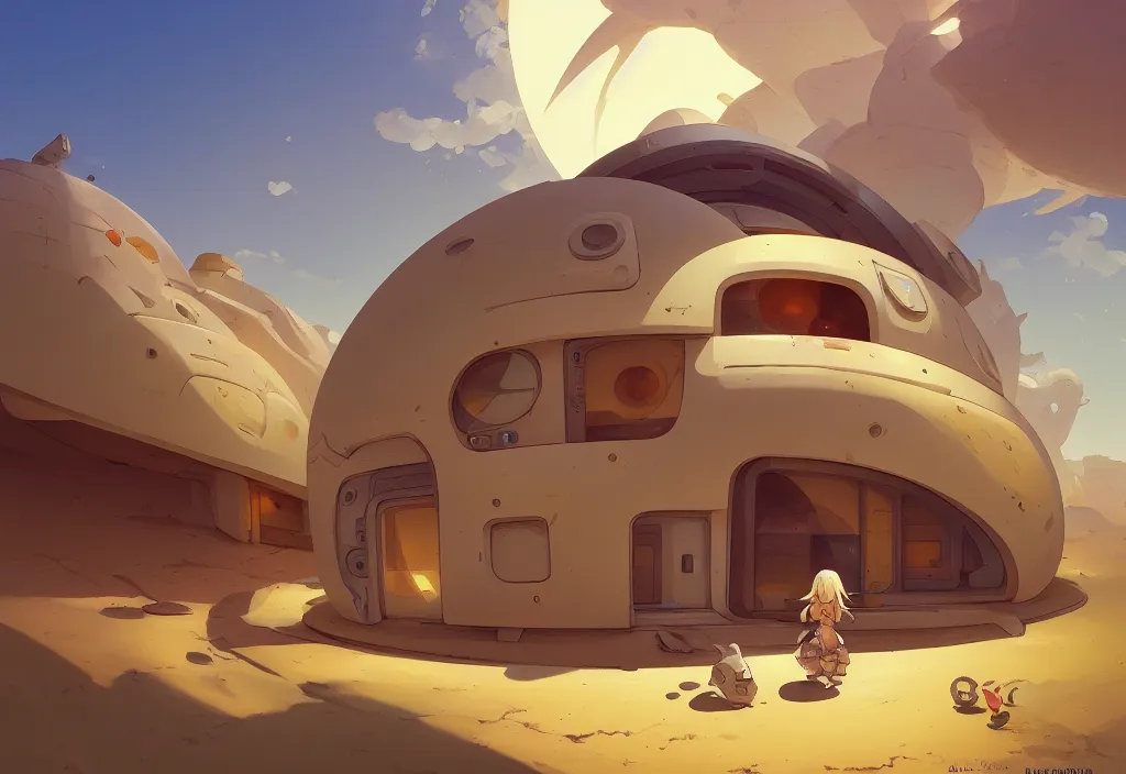 Prompt: a small futuristic chubby house in the desert, intricate oil painting, high detail illustration, sharp high detail, manga and anime 1 9 9 9, official fanart behance hd artstation by jesper ejsing and makoto shinkai, 4 k,