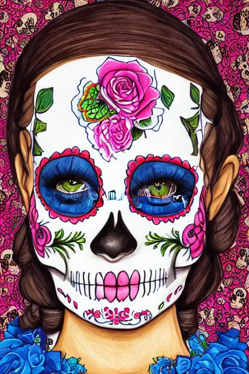 Image similar to Illustration of a sugar skull day of the dead girl, art by martine johanna