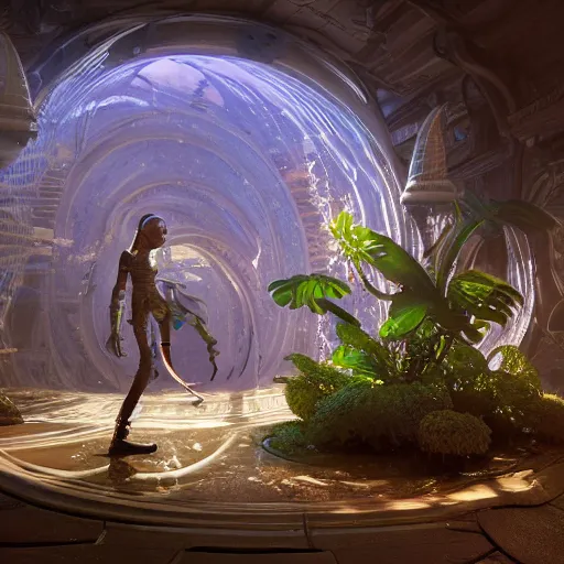 Prompt: magnificent fantasy terrarium, hyper realistic, global illumination, 8 k octane beautifully detailed render, post - processing, intricate futuristic mechanic parts, maya, blender, cinematic lighting + masterpiece, trending on artstation,