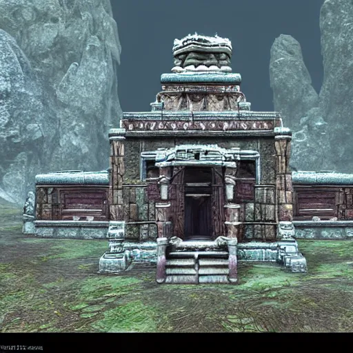 Prompt: an ancient crystal Indian temple in the style of skyrim by Bethesda Game studios