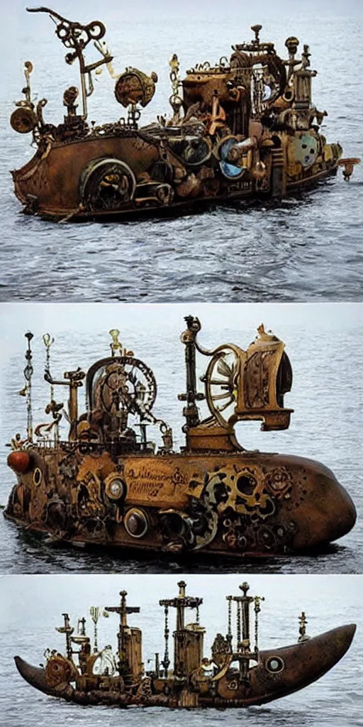 Prompt: a vintage steampunk living whale submarine by alexander jansson and leonardo da vinci