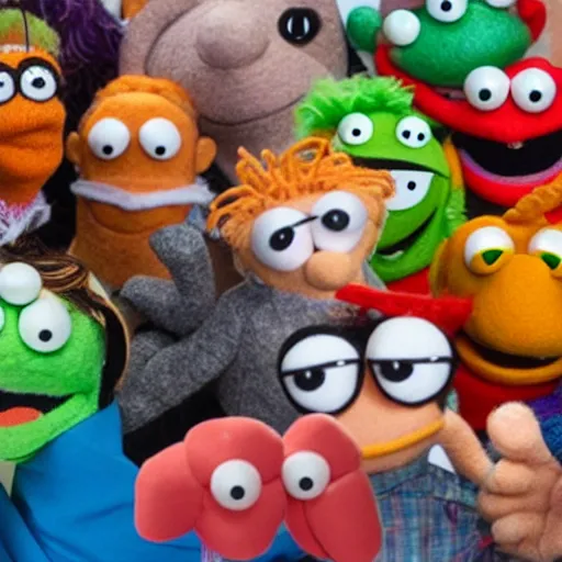 Image similar to the cast of squid game as a muppet. highly detailed felt. hyper real photo. 4 k.