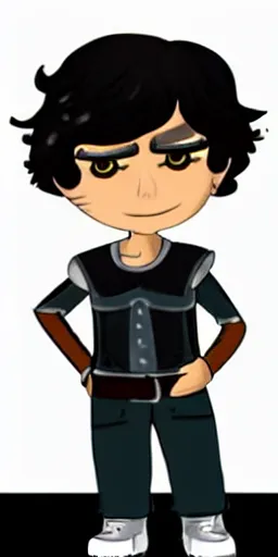 Image similar to finn wolfhard dressed as nico di angelo