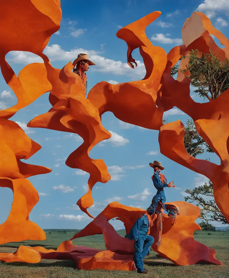 Image similar to a cowboy turning into blooms by slim aarons, by zhang kechun, by lynda benglis. tropical sea slugs, angular sharp tractor tires. complementary bold colors. warm soft volumetric dramatic light. national geographic. 8 k, rendered in octane, smooth gradients. angular sculpture by antonio canova by gian lorenzo bernini.