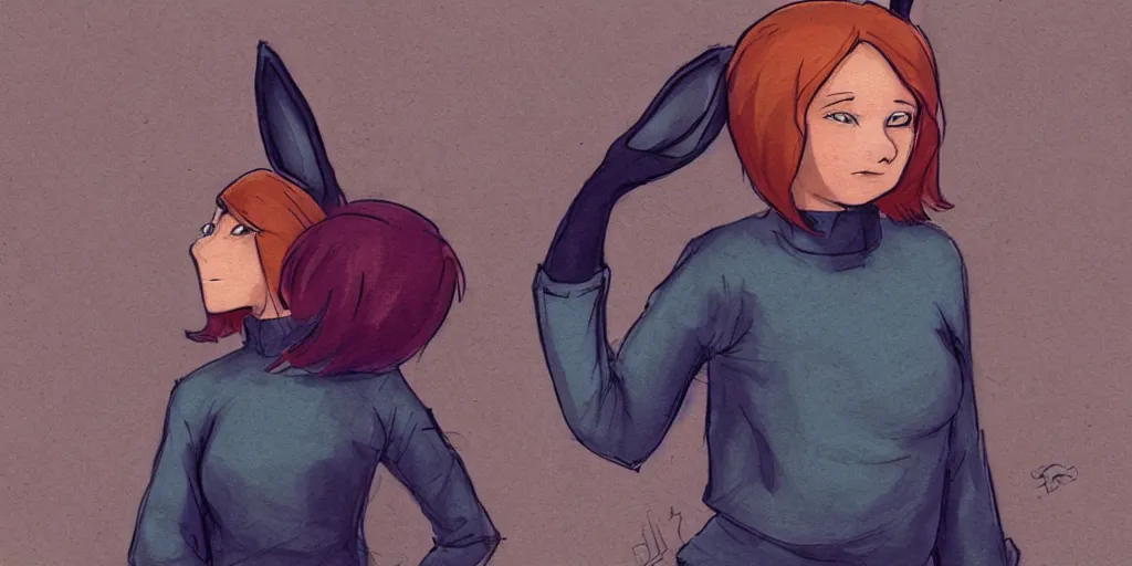 Image similar to women, dark skin, ginger, cartoon, sweatshirt, concept art, concept art, bunny ears,