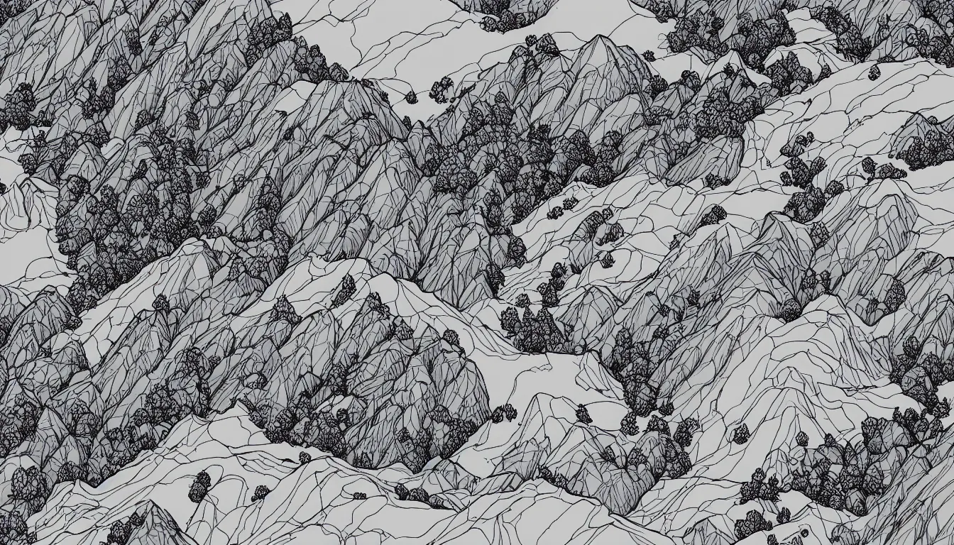 Prompt: backpacking over mountain ridgeline, minimalist line art by moebius, clean long lines, ultra detailed