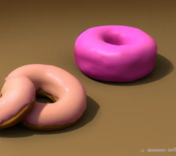 Prompt: pink donut and coffee, blender render, blender donut