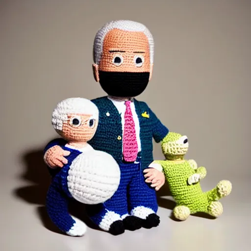 Image similar to joe biden as a crochet doll, intricately detailed, award winning, studio lighting, photograph