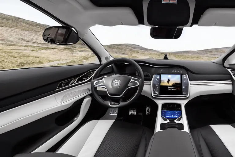 Prompt: a high-detailed picture from the inside of a driving autonomous car without people, 8k, photo-realistic