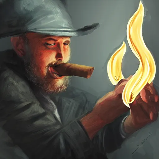 Prompt: prate lighting his cigar with black dragon instead of lighter, digital art, trending on artstation