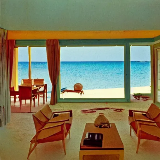 Image similar to a beach house villa in 1 9 7 4 color