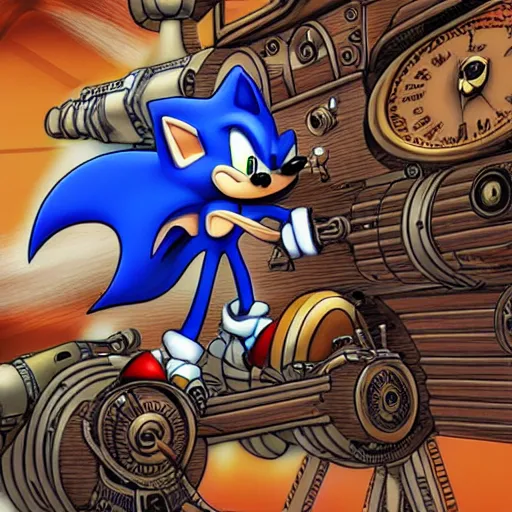 Image similar to steampunk sonic the hedgehog, 8 k, high detail