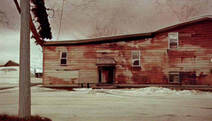 Image similar to 7 0 s film still from a horror movie about the midwest, kodachrome, cinecolor, cinestill, film grain, film texture, retro, cinematic, high resolution, photorealism,