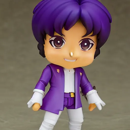 Prompt: prince ( musician ) as nendoroid in a purple rain, kodak film