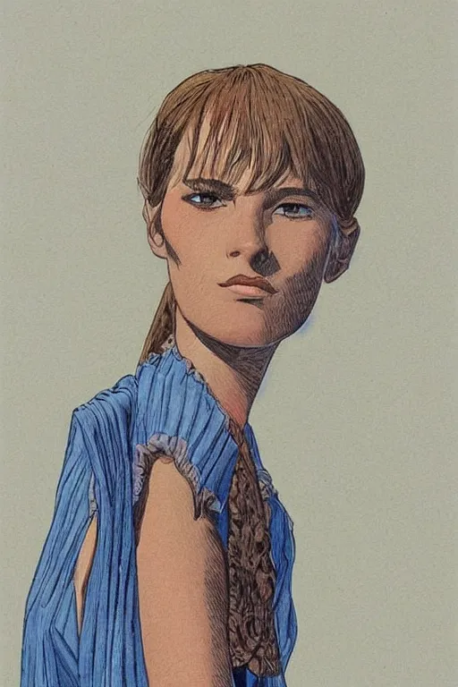 Image similar to portrait fashion model artwork by jean giraud