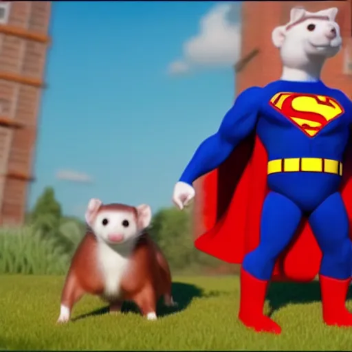 Prompt: A ferret as Superman, Aardman Animation