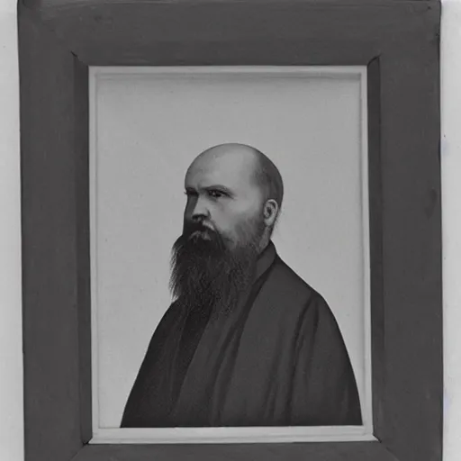 Prompt: charcoal portrait of an early 20th century russian orthodox priest, bald